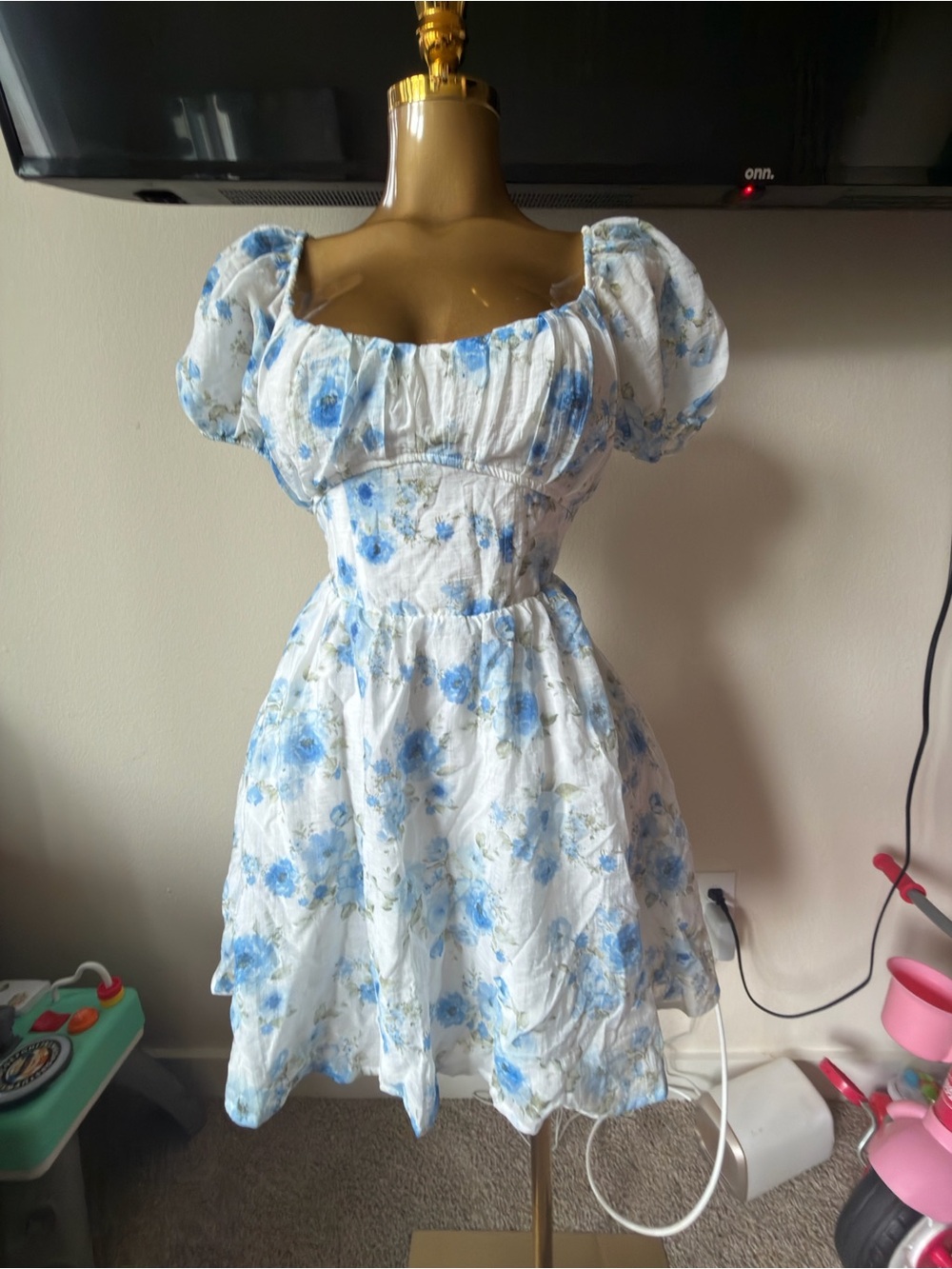 Blu Pepper White Dress with Blue Floral Print